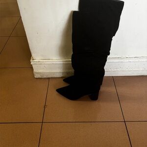 JustFab Black Suede Over-the-Knee Pointed Toe Boots